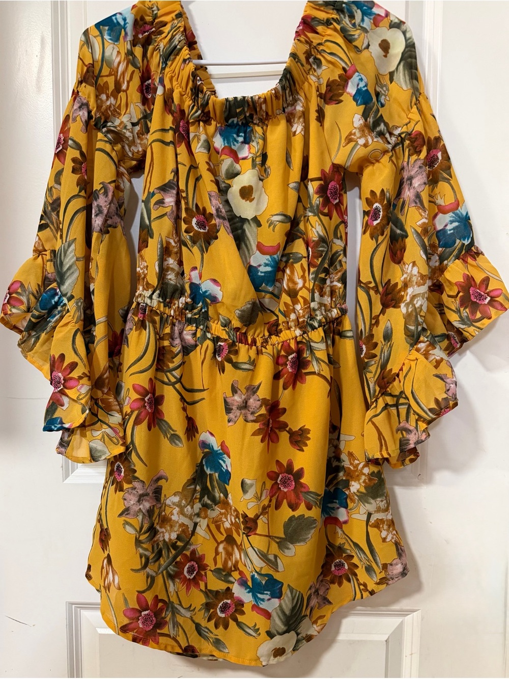 Blush Mustard Yellow Floral Mini Dress - Picture 2 of 7
